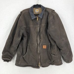 Carhartt Mens L Brown C61 Ridge Coat Full Zip Long Sleeve Sherpa Lined Pockets